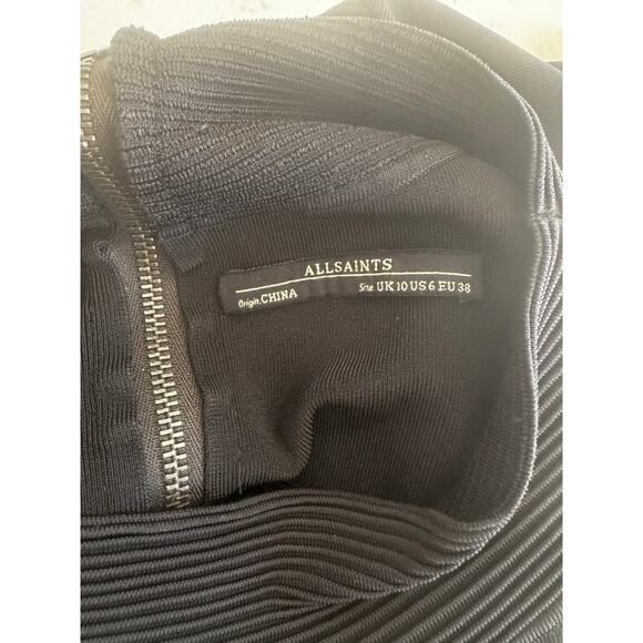 AllSaints Mantoro Bodycon Black Mini Dress Size 6 - Picture 3 of 5